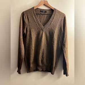 MONOPRIX women 100% cashmere sweater V neck Long sleeve Brown